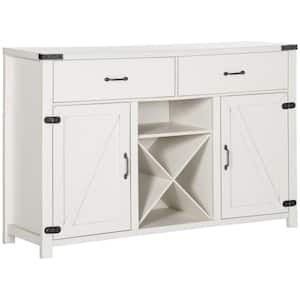Farmhouse Antique White Particle Board 55 in. W Buffet Sideboard with 2-Large Drawers and an X-Shaped Wine Rack