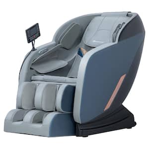 Ennis Gray Leatherette Massage Chair With L-Track, Zero Gravity, Bluetooth, USB Ports, Footrest Extension