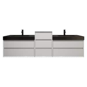 MIA 91 in. W x 20 in. D x 30 in. H Double Sink Middle Cabinet Bath Vanity in Gloss White with Black Stainless Steel Top