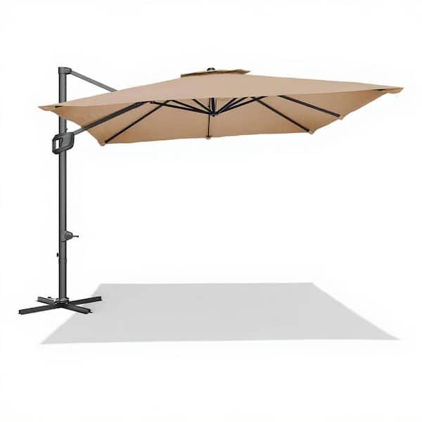 10 ft. Rectangle Cantilever Market Offset Patio Umbrella in Tan with Tilt Adjustment and Cross Base