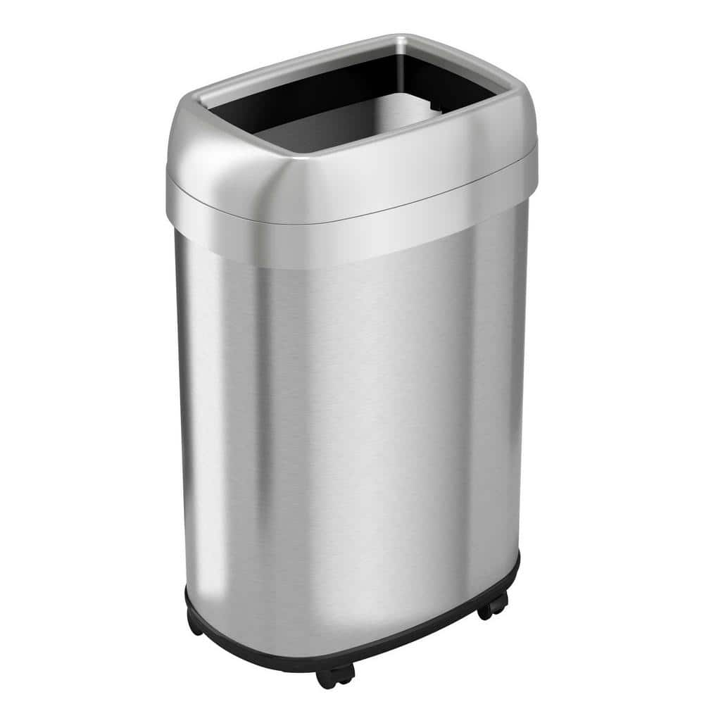 iTouchless 13 Gal. Open Top Kitchen Trash Can Recycling Bin with Wheels and Double Odor Filters Oval Stainless Steel Home Office