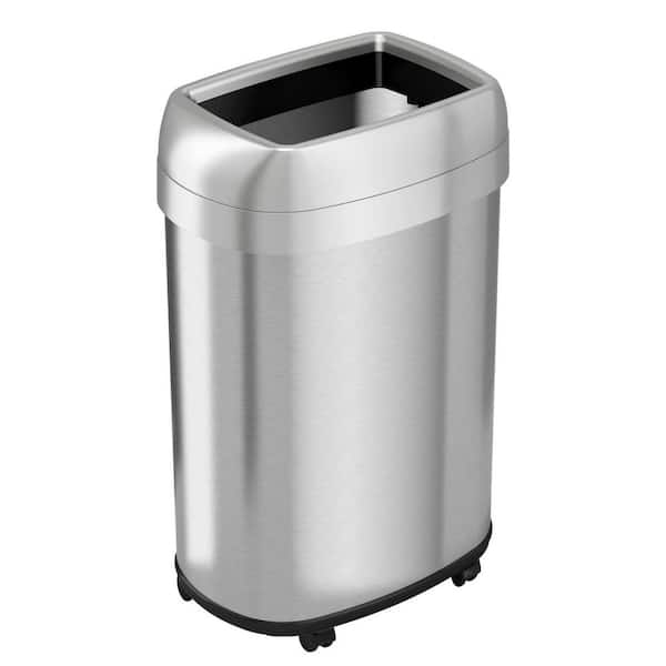 iTouchless 13 Gal. Stainless Steel Household Metal Trash Can with Open Top Lid, Wheels and Dual Odor Filters