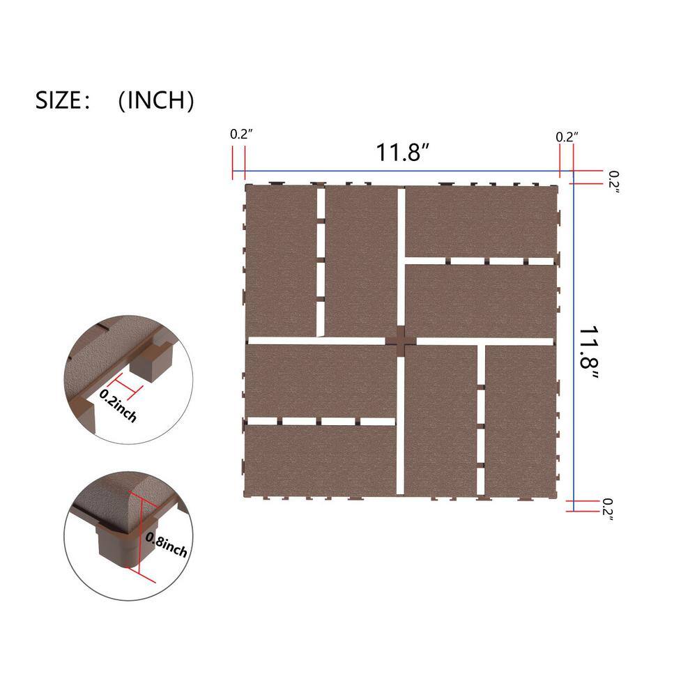 Brown 12" x 12" Waterproof Interlocking Deck Tiles 44-Pack