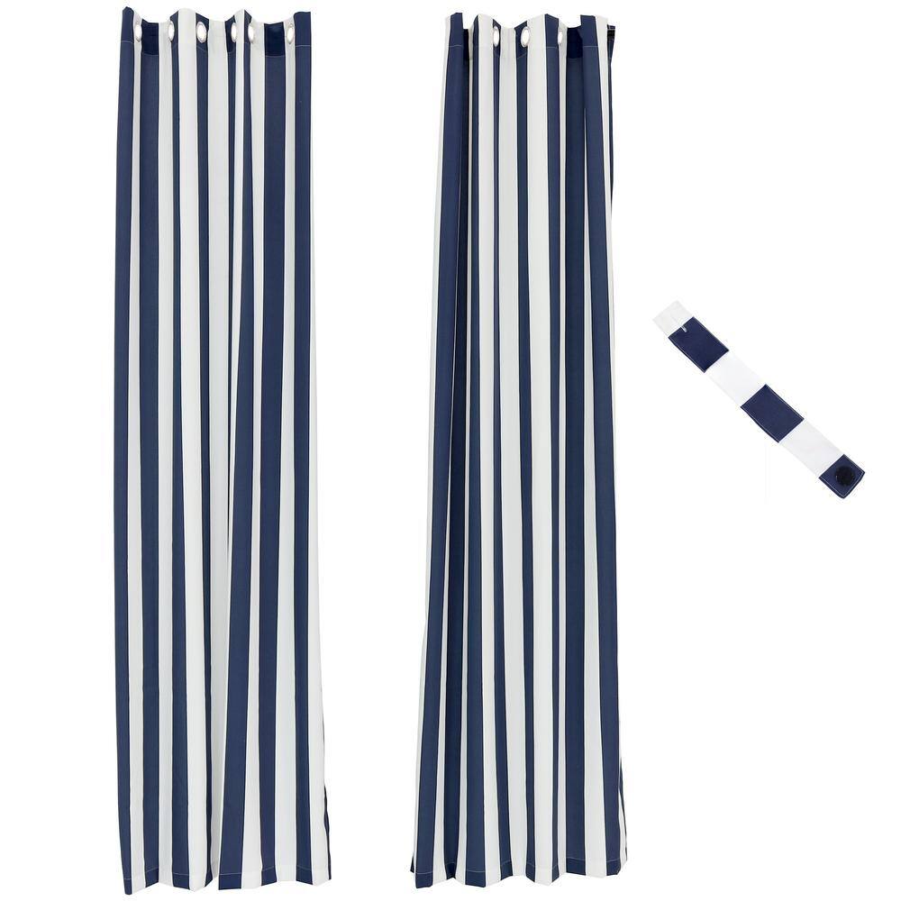 Blue and White Stripe Polyester Light-Filtering Grommet Curtain Panel