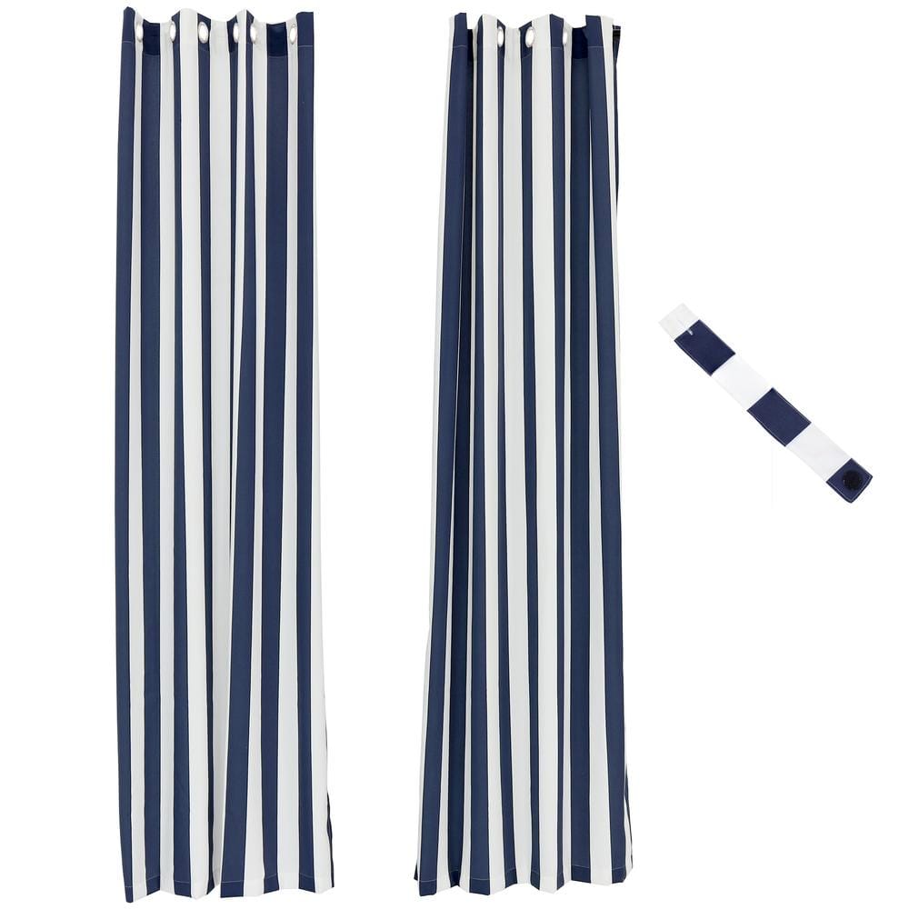 Blue and White Stripe Polyester Light-Filtering Grommet Curtain Panel