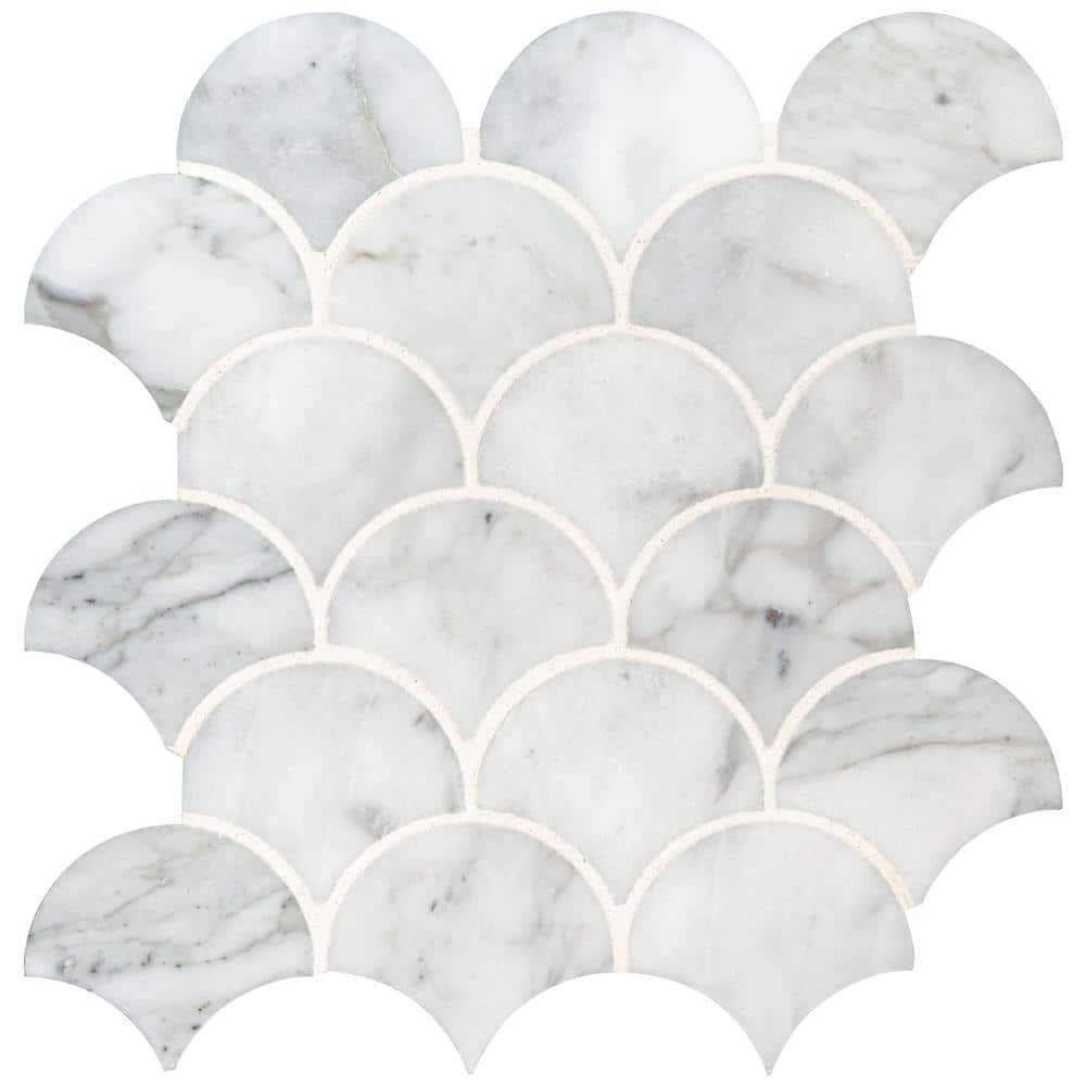 Take Home Tile Sample - Calacatta Blanco Scallop 4 in. x 4 in. Polished Marble Mesh-Mounted Mosaic Tile (0.25 sq. ft.) price history on PriceWatchPro