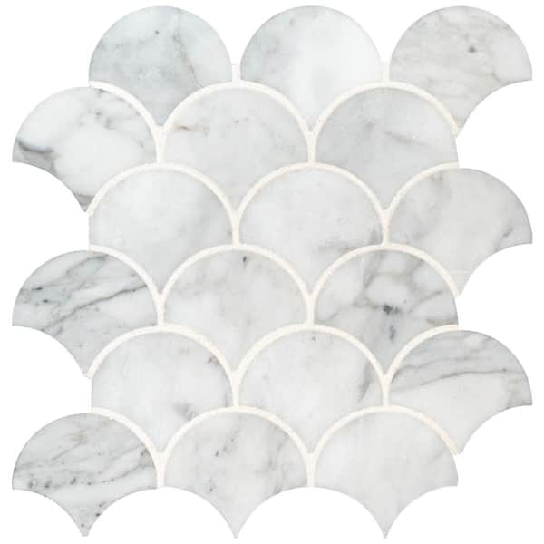 MSI Calacatta Blanco Scallop 12.8 in. x 10.43 in. x 10mm Polished Marble Mesh-Mounted Mosaic Tile (9.3 sq. ft. / case)