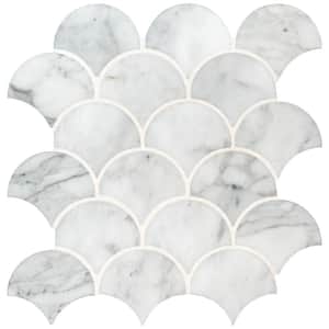 Calacatta Blanco Scallop 12.8 in. x 10.43 in. x 10 mm Polished Marble Mosaic Tile (9.3 sq. ft. / case)