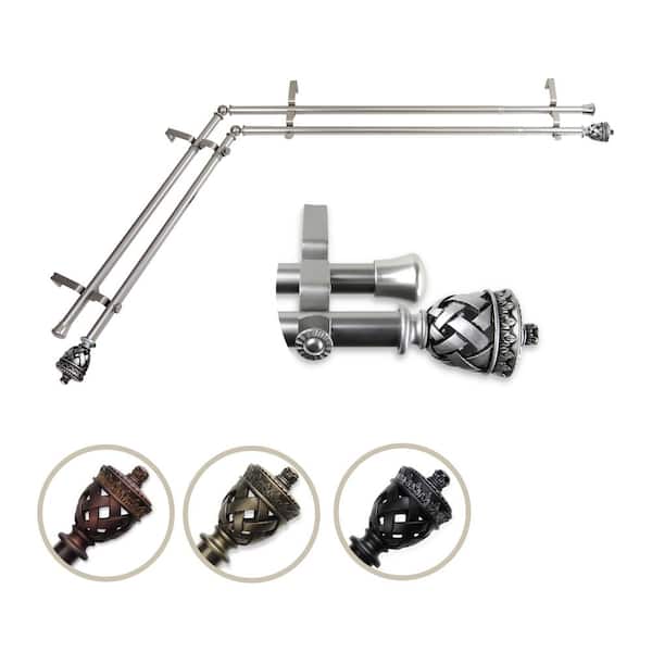 Rod Desyne 13/16" Dia Adjustable 66" to 120" Double Corner Window Curtain Rod in Satin Nickel with Arielle Finials