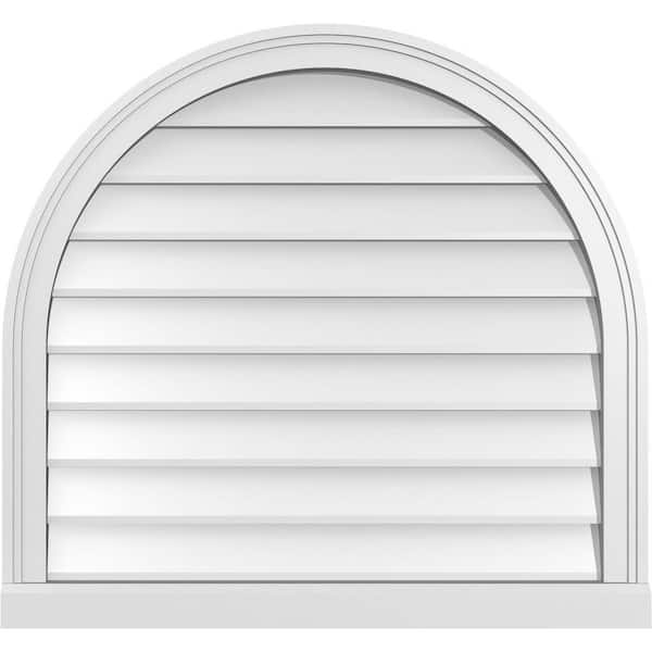 Ekena Millwork 30 in. x 28 in. Round Top Surface Mount PVC Gable Vent: Decorative with Brickmould Sill Frame