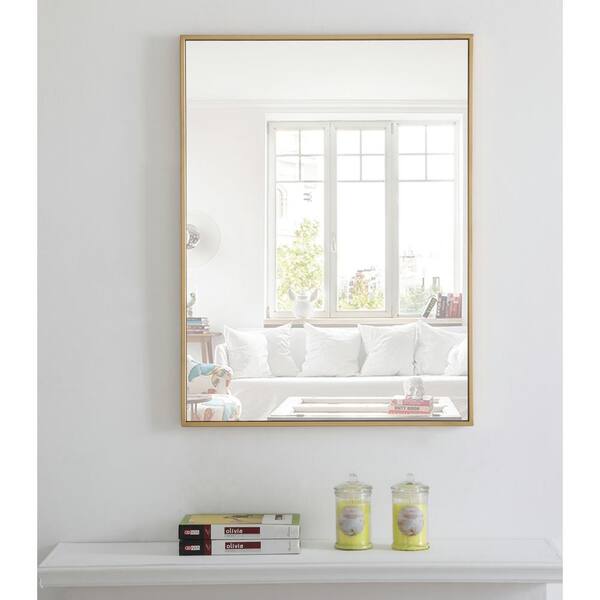 Small Rectangle Brass Modern Mirror (14 in. H x 28 in. W)