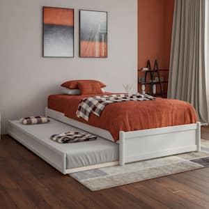 Barcelona White Solid Wood Frame Twin XL Panel Platform Bed with Twin XL Trundle