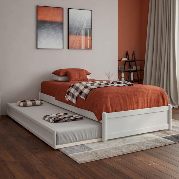 AFI Barcelona White Solid Wood Frame Twin XL Panel Platform Bed with Twin XL Trundle
