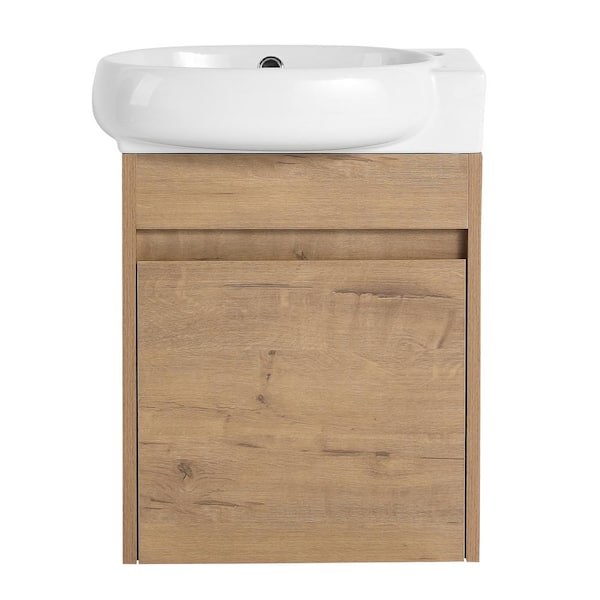 Tileon 15 in. W x 8 in. D x 21 in. H Single Floating Bath Vanity in Imitative Oak with White Ceramic Top