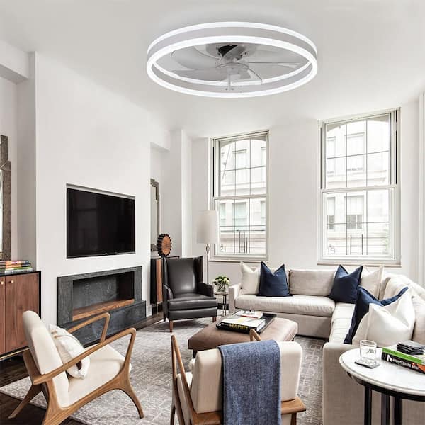 20 in. Indoor Modern White Ceiling Fan with LED Light, Standard Dimmable Flush Mount Ceiling Fan Light for Bedroom