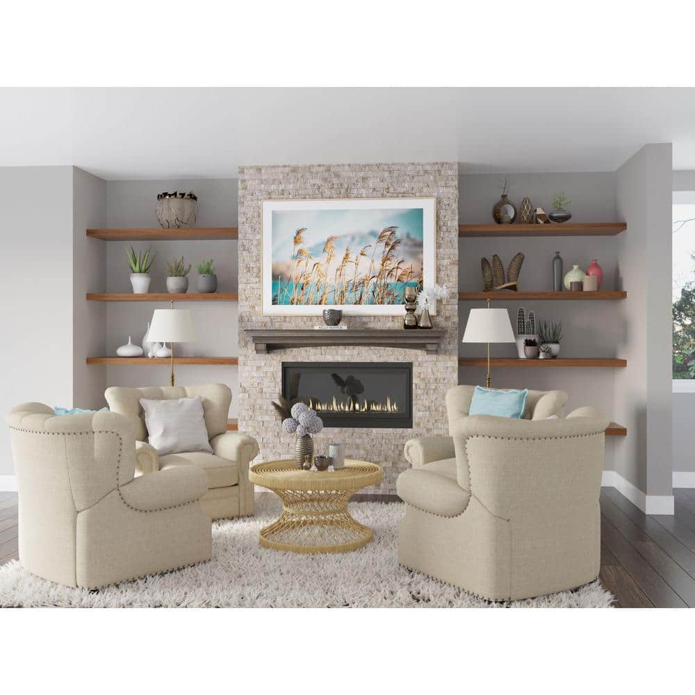 Ash Gray Solid Wood Wall-Mounted Mantel Shelf with Corbel Bracket Arches