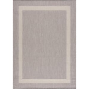 Grey/White 8 ft. x 10 ft. Bordered Indoor/Outdoor Area Rug