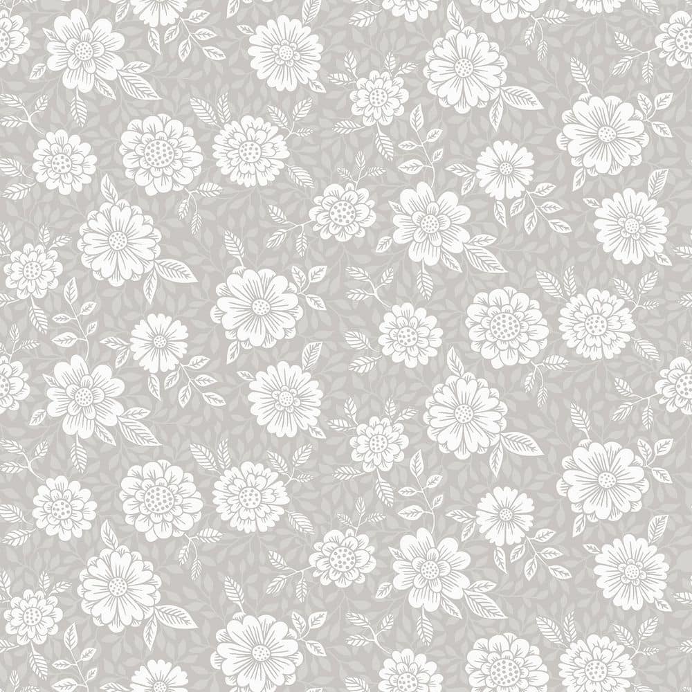 Grey and White Floral Non-Woven Wallpaper Roll