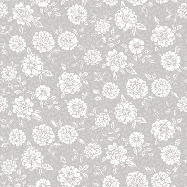 A-Street Prints Lizette Grey Charming Floral Wallpaper Sample