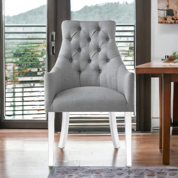 HomeRoots Tufted Light Gray And Clear Upholstered Linen Side Chair (Set Of 2)