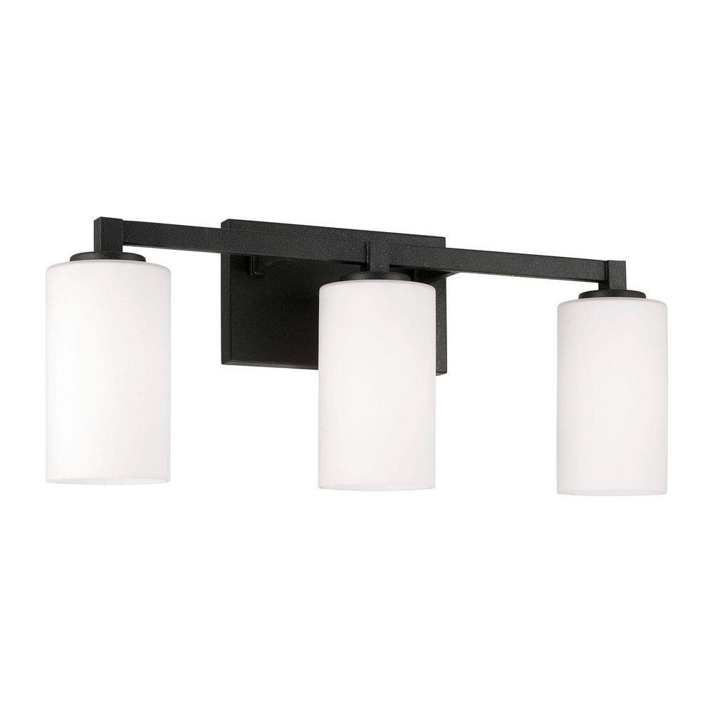 Ravenwood 23 in. W x 9.5 in. H 3-Light Black Iron Vanity Light with Soft White Glass price history on PriceWatchPro
