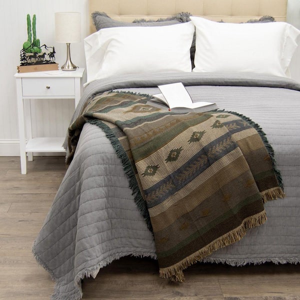 Matelasse Sierra Vista Taupe and Blue Polyester Throw Blanket