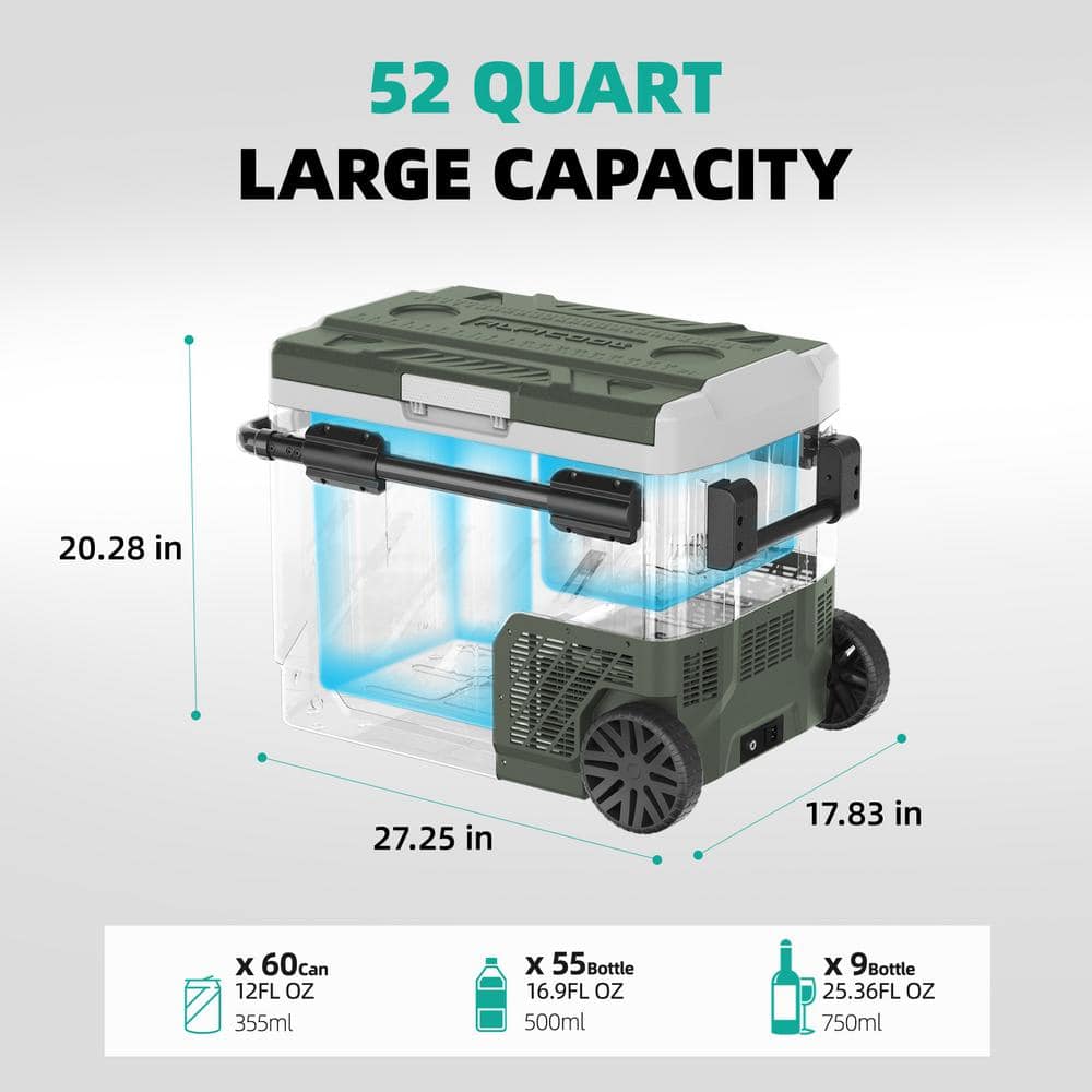 Green 52 qt Dual Zone Portable Car Refrigerator with App Control
