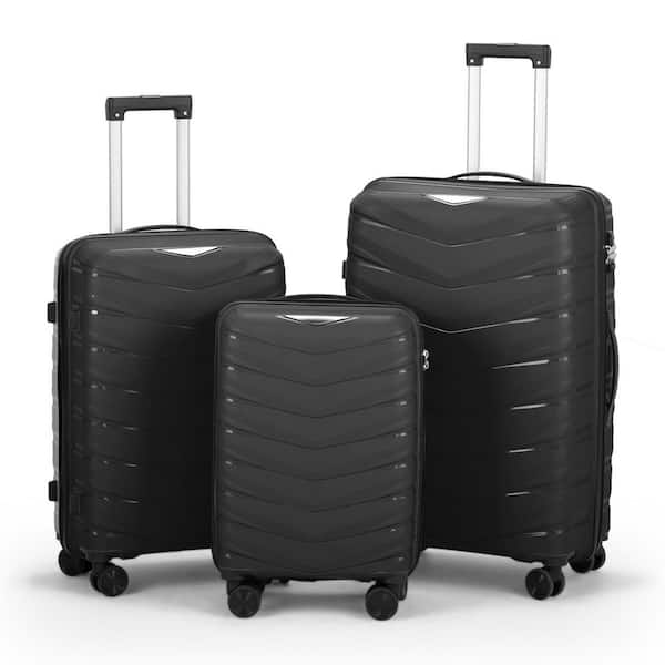 Karl home 3-Piece V-Stripes Black 20 in., 24 in., 28 in. Tie Rods PP Luggage Set