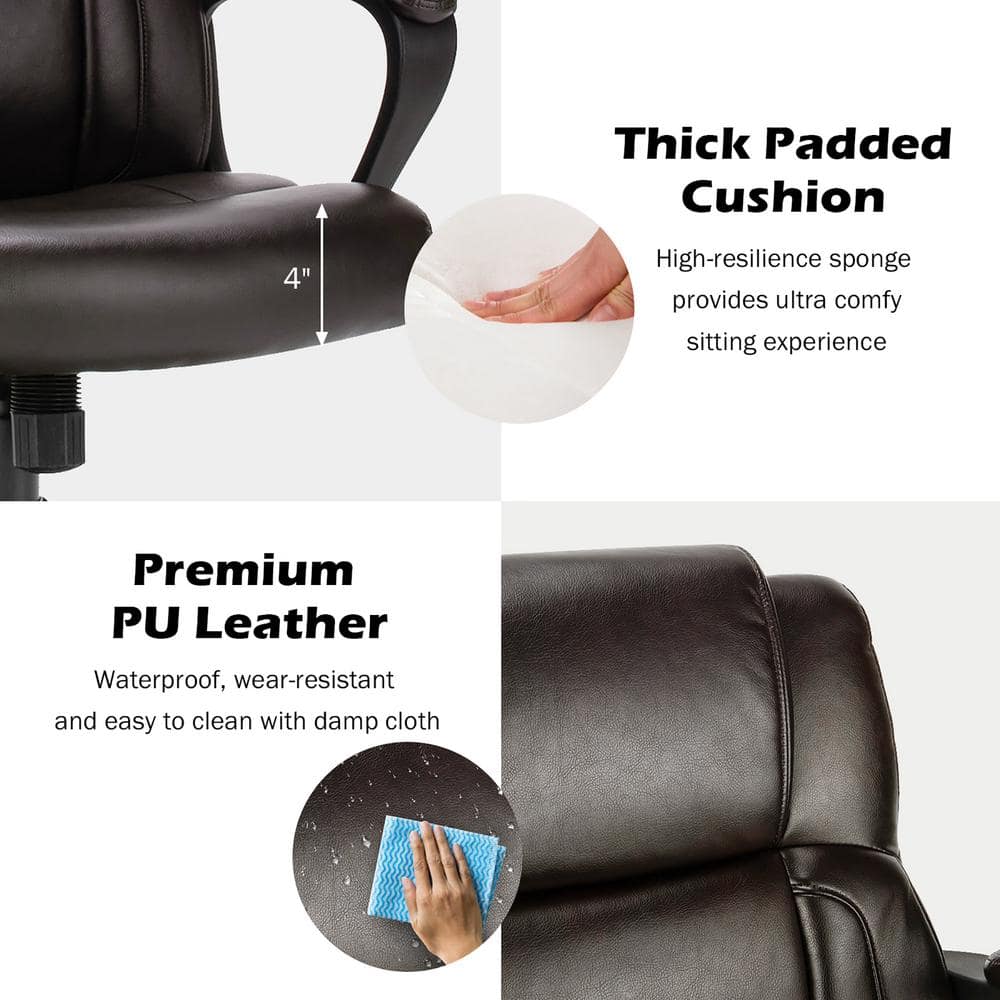 Brown Leather Swivel Executive Chair with Metal Base