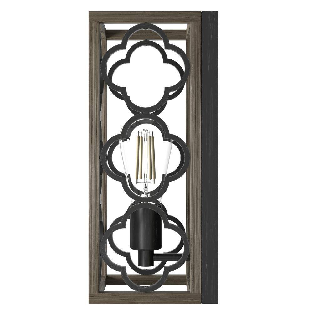 Gablecrest Black and Oak Iron Outdoor Wall Sconce