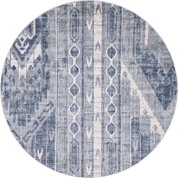 Unique Loom Portland Orford Blue 7 ft. x 7 ft. Round Area Rug