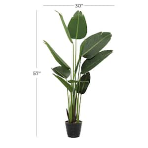 57 in. H Bird of Paradise Artificial Plant with Realistic Leaves and Black Plastic Pot