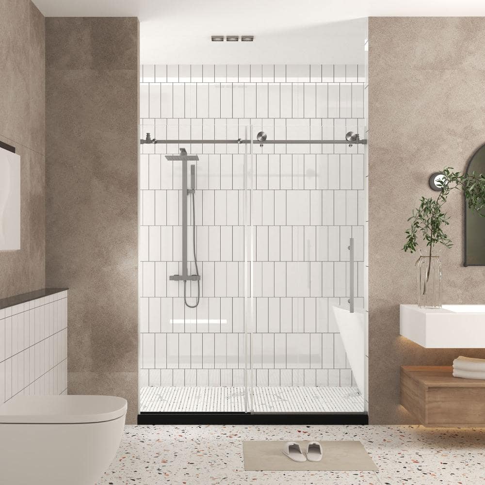 44-48 in.W x 76 in.H Nickel Frameless Sliding Shower Door,6mm Clear Tempered Glass,Explosion-Proof Film,Reversible price history on PriceWatchPro