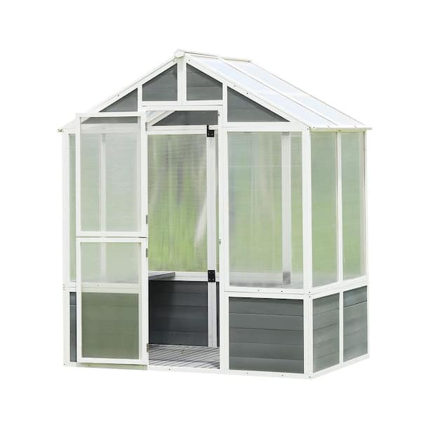 Boosicavelly 76 in. W x 48 in. D x 86 in. H Outdoor Patio Wooden Polycarbonate White Gray Greenhouse