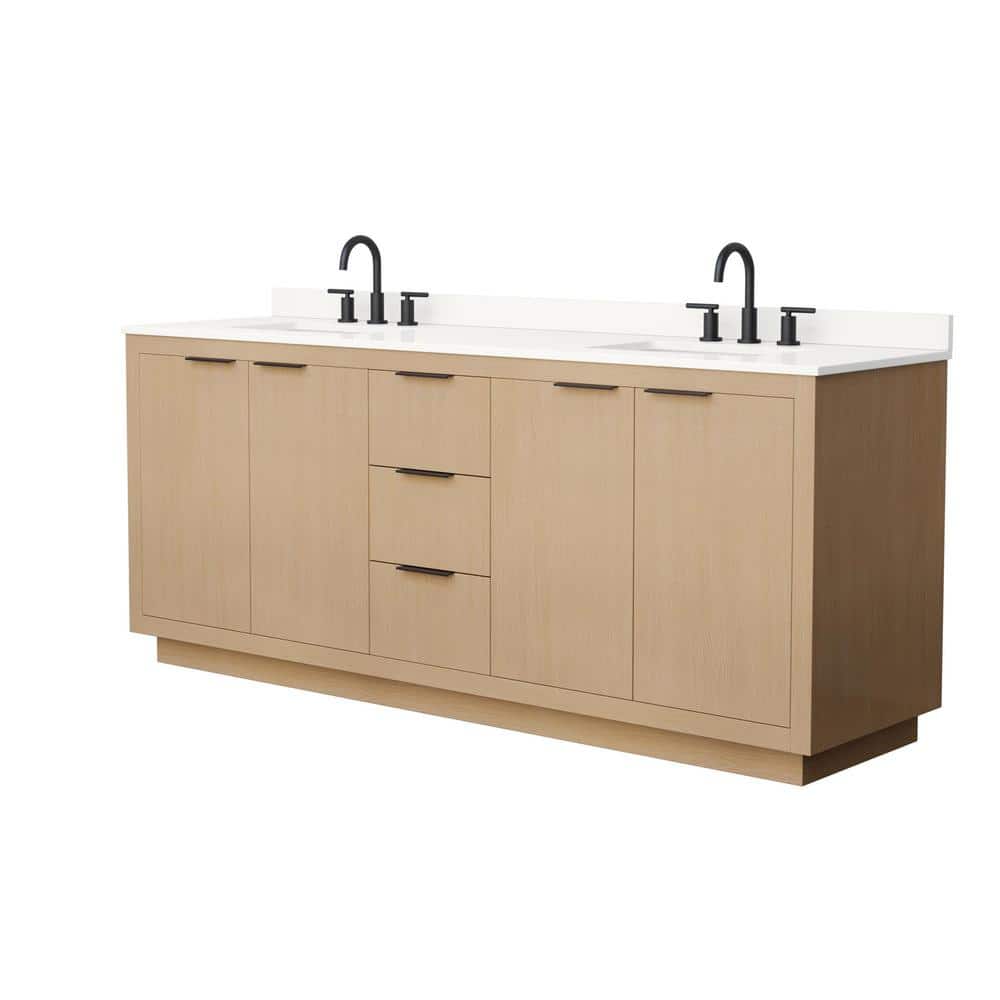 Maroni 80 in. W x 22 in. D x 33.75 in. H Double Bath Vanity in Light Straw with White Quartz Top price history on PriceWatchPro