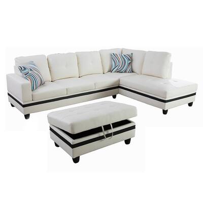 Facing Faux Leather Sectional Sofa Set, White Sectional Living Room Sofa