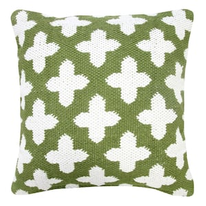 Modern Green / White 20 in. x 20 in. Swiss Sun Woven Geometric Indoor Throw Pillow