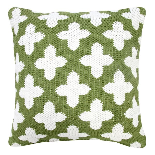 Unbranded Modern Green / White 20 in. x 20 in. Swiss Sun Woven Geometric Indoor Throw Pillow
