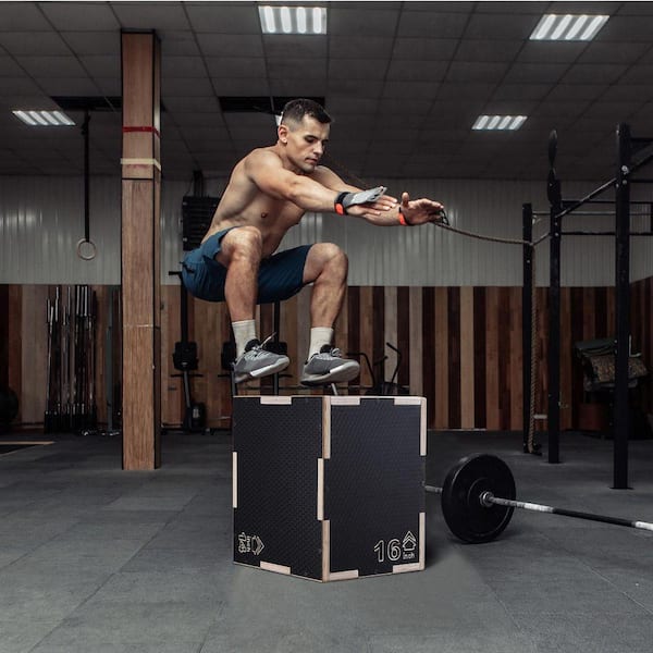 SKYSHALO 3 in. 1 Plyometric Jump Box, 16/14/12 in. Wooden Plyo