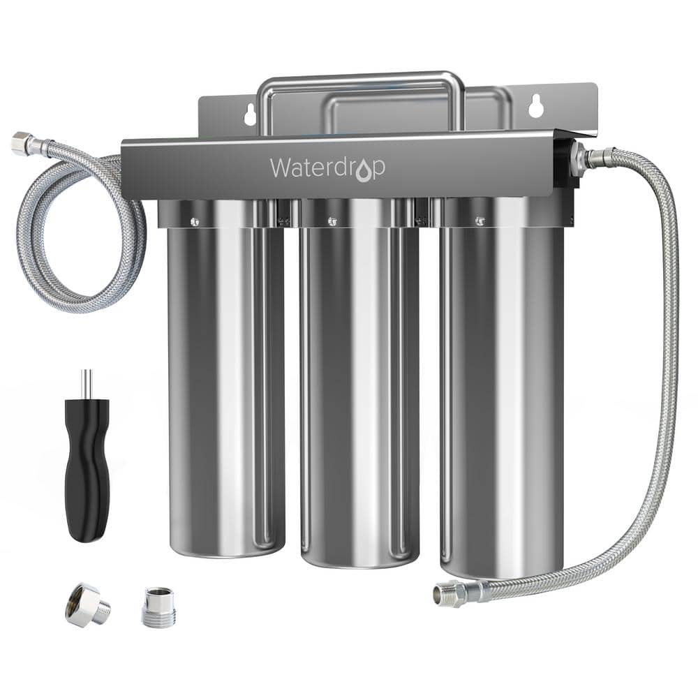 Waterdrop 3-Stage Under Sink Ultra-Filtration Stainless Steel Water Filter System with 1.59 GPM Stable Water Flow, Silver