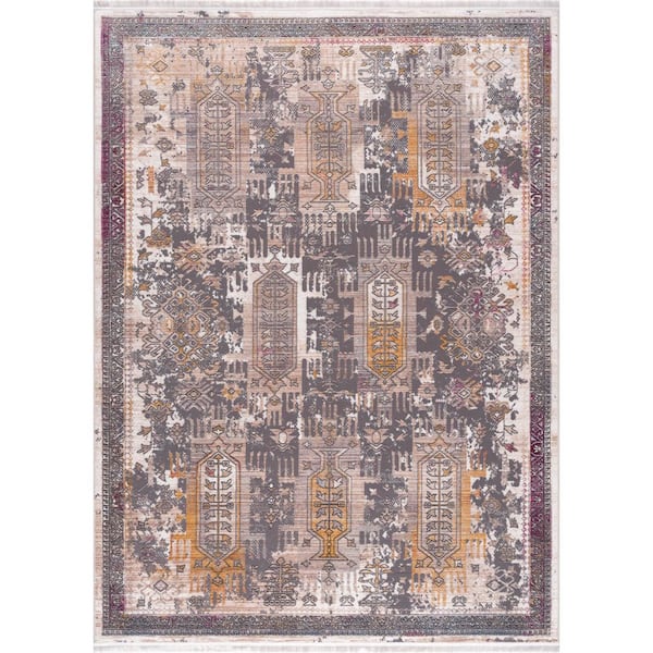 Amalfi Grey Beige, Boho 2 ft. x 2 ft. South-Western Indoor Doormat Area Rug
