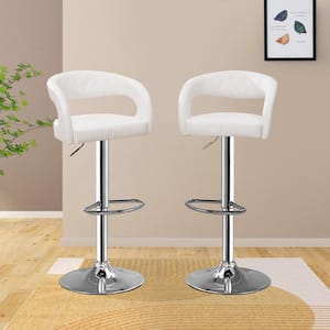 Bar Stools Adjustable Swivel Modern PU Leather Barstools, Counter Bar Stools with Back and Arms, White Set of 2