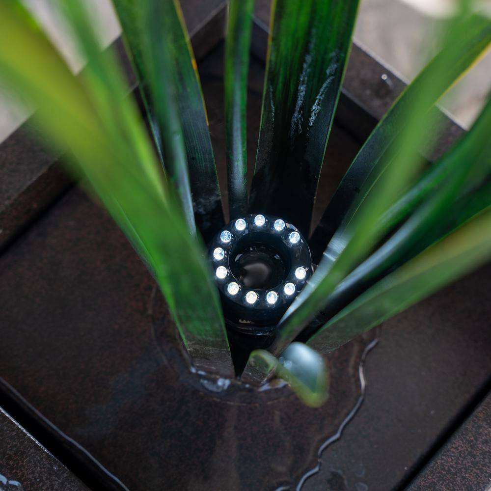 Tall Black and White Metal Multi-Tiered Flower Water Fountain with LED Lights