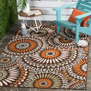 Veranda Chocolate/Terracotta 4 ft. x 6 ft. Floral Indoor/Outdoor Patio Area Rug