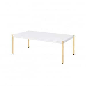 48 in. White and Gold Rectangle Wood Top Coffee Table