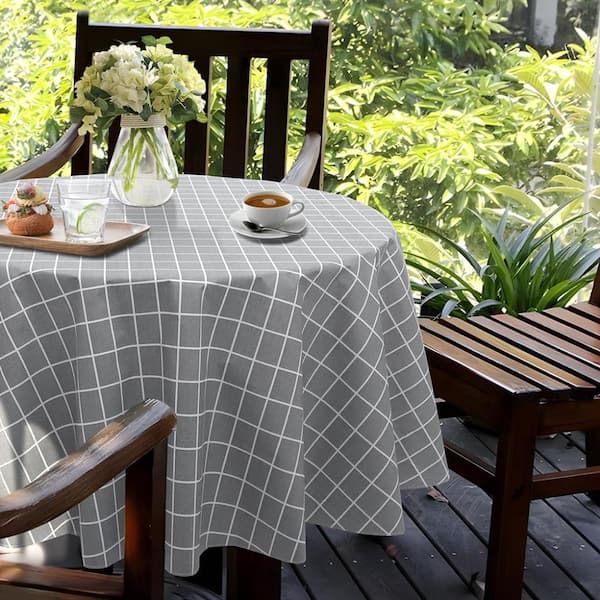 60'' Round Checkered Tablecloth Vinyl Tablecloths with Flannel Backing Wipeable Spillproof Plastic Table Cover