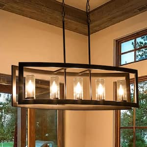 Sylvette 5-Light Oil Rubbed Bronze Kitchen Curved Island Chandelier with Glass Shade