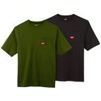 Men's Medium Olive Green and Black Heavy-Duty Cotton/Polyester Short-Sleeve Pocket T-Shirt (2-Pack)