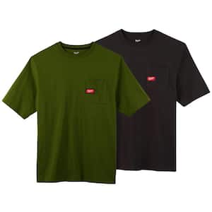 Men's X-Large Olive Green and Black Heavy-Duty Cotton/Polyester Short-Sleeve Pocket T-Shirt (2-Pack)