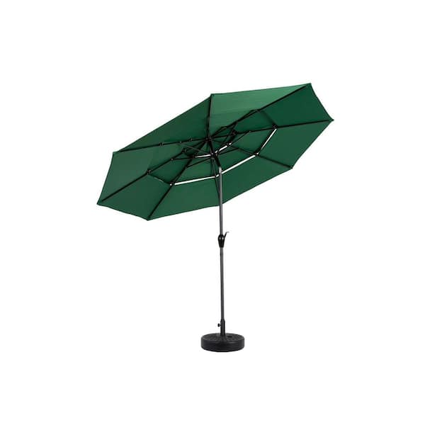 Zeus & Ruta 10 ft. Steel 3-Tier Auto-Tilt Market Patio Umbrella in Dark Green